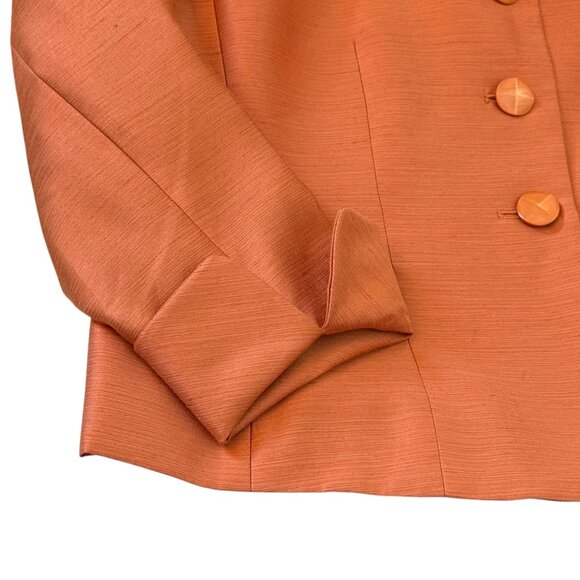 Burnt Orange Textured Le Suit Petite Retro Blazer Jacket (8P) - Picture 3 of 5